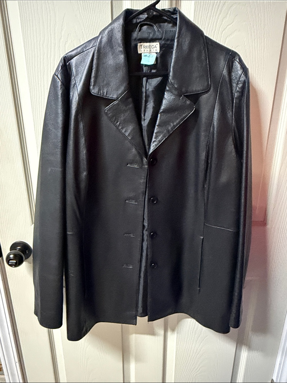 Women’s Black Leather Button-Front Jacket